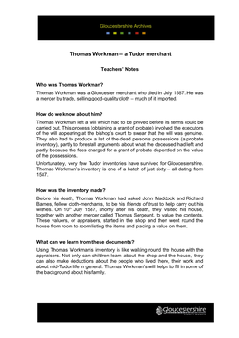 Thomas Workman – a Tudor Merchant