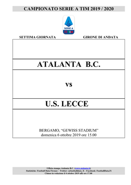 ATALANTA B.C. Vs U.S. LECCE