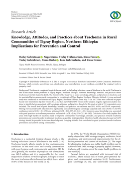 Knowledge, Attitudes, and Practices About Trachoma in Rural Communities of Tigray Region, Northern Ethiopia: Implications for Prevention and Control