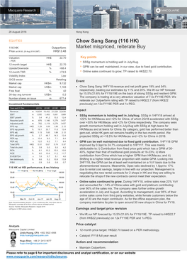 Chow Sang Sang (116 HK) Market Mispriced, Reiterate