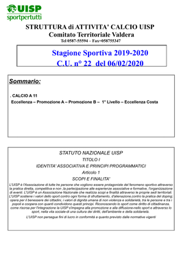 Stagione Sportiva 2019-2020 C.U. N° 22 Del 06/02/2020