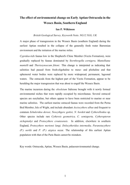 The Effect of Environmental Change on Early Aptian Ostracoda in the Wessex Basin, Southern England