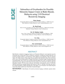 Subsurface of Overburden for Possible Meteorite Impact Crater at Bukit Bunuh, Malaysia Using 2-D Electrical Resistivity Imaging