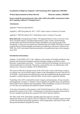 Examination of Highways England's A303 Stonehenge DCO Application