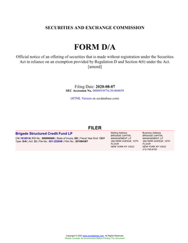Brigade Structured Credit Fund LP Form D/A Filed 2020-08-07