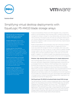 Simplifying Virtual Desktop Deployments with Equallogic PS-M4110 Blade Storage Arrays