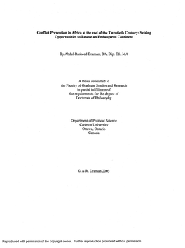 Conflict Prevention in Africa at the End of the Twentieth Century: Seizing Opportunities to Rescue an Endangered Continent