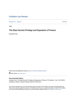 The State Secrets Privilege and Separation of Powers