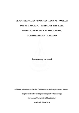 Depositional Environment and Petroleum Source Rock Potential of the Late Triassic Huai Hin Lat Formation, Northeastern Thailan