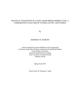 Political Transition in a Post-Arab Spring Middle East: a Comparative Analysis of Tunisia, Egypt, and Yemen