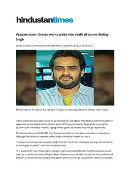 Vyapam Scam: Unesco Wants Probe Into Death of Journo Akshay Singh