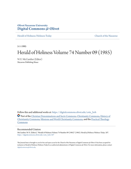 Herald of Holiness Volume 74 Number 09 (1985) W