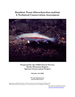 Rainbow Trout (Oncorhynchus Mykiss): a Technical Conservation Assessment