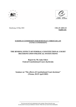 The Binding Effect of Federal Constitutional Court Decisions Upon Political Institutions