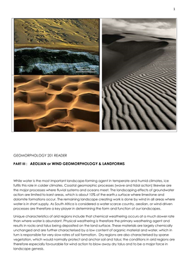 PART III : AEOLIAN Or WIND GEOMORPHOLOGY & LANDFORMS