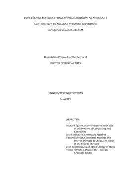Four Evening Service Settings of Joel Martinson: an American's Contribution to Anglican Evensong Repertoire