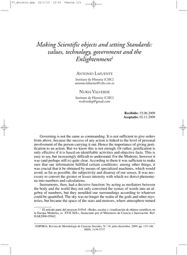 Making Scientific Objects and Setting Standards: Values, Technology, Government and the Enlightenment 1