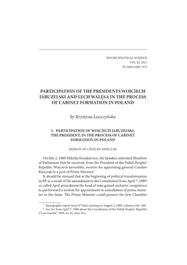 Participation of the Presidents Wojciech Jaruzelski and Lech Wałęsa in the Process of Cabinet Formation in Poland