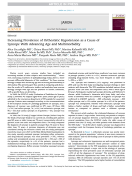 Increasing Prevalence of Orthostatic Hypotension As a Cause of Syncope with Advancing Age and Multimorbidity