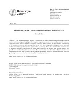 Political Narratives / Narrations of the Political: an Introduction