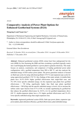 Comparative Analysis of Power Plant Options for Enhanced Geothermal Systems (EGS)