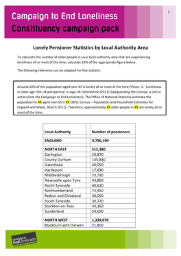 Lonely Pensioner Statistics by Local Authority Area