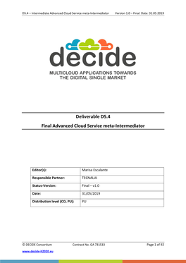 D5.4 Final Advanced Cloud Service Meta-Intermediator V1.0 20190531