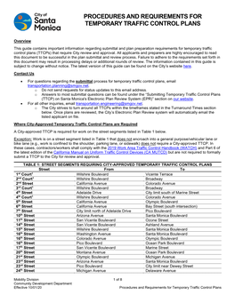 Procedures and Requirements for Temporary Traffic Control Plans