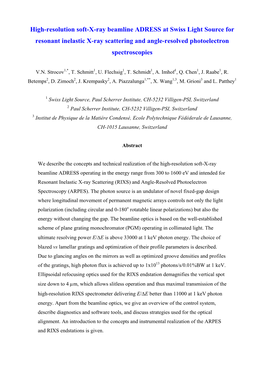 High-Resolution Soft-X-Ray Beamline ADRESS at Swiss Light Source for Resonant Inelastic X-Ray Scattering and Angle-Resolved Photoelectron Spectroscopies