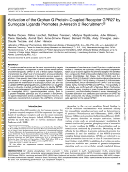 Activation of the Orphan G Protein–Coupled Receptor GPR27 by Surrogate Ligands Promotes B-Arrestin 2 Recruitment S