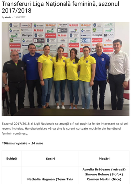 Transferuri Liga Națională Feminină, Sezonul 2017/2018