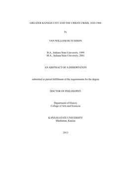 GREATER KANSAS CITY and the URBAN CRISIS, 1830-1968 By