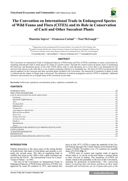 CITES) and Its Role in Conservation of Cacti and Other Succulent Plants