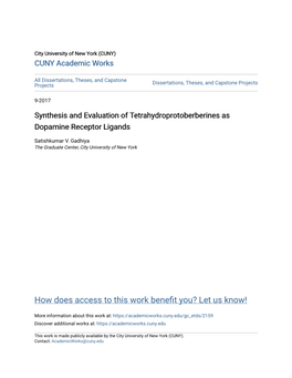 Synthesis and Evaluation of Tetrahydroprotoberberines As Dopamine Receptor Ligands