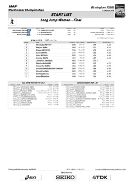 START LIST Long Jump Women - Final