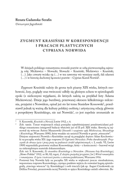 Zygmunt Krasiński W Korespondencji I Pracach Plastycznych Cypriana Norwida