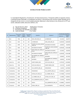 EXTRACTO DE PUBLICACIÓN La Autoridad De Regulación Y Fiscalización De Telecomunicaciones Y Transportes Publica El Siguiente