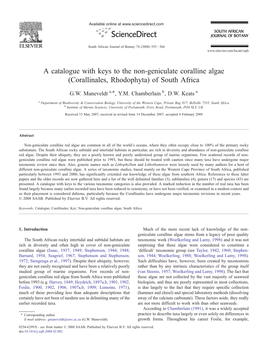 A Catalogue with Keys to the Non-Geniculate Coralline Algae (Corallinales, Rhodophyta) of South Africa ⁎ G.W