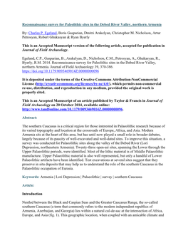 Reconnaissance Survey for Paleolithic Sites in the Debed River Valley, Northern Armenia