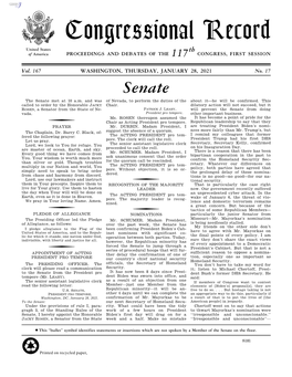 Congressional Record United States Th of America PROCEEDINGS and DEBATES of the 117 CONGRESS, FIRST SESSION