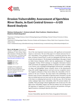 Erosion Vulnerability Assessment of Sperchios River Basin, in East Central Greece—A GIS Based Analysis