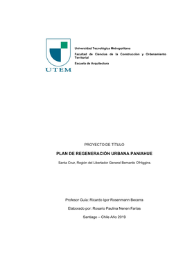 Plan De Regeneración Urbana Paniahue