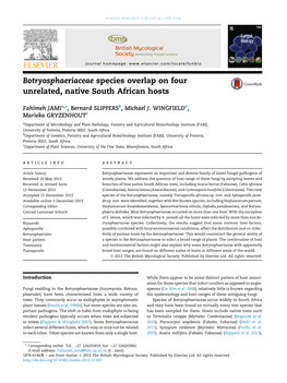 Botryosphaeriaceae Species Overlap on Four Unrelated, Native South African Hosts