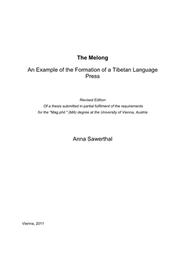 The Melong: an Example of the Formation of a Tibetan Press