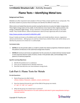 Flame Tests – Identifying Metal Ions