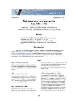 Notes on Ascomycete Systematics Nos. 4408 - 4750