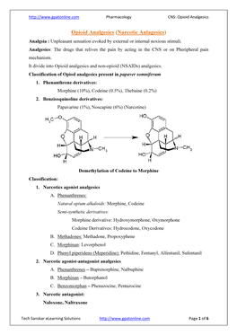 Opioid Analgesics (Narcotic Anlagesics)