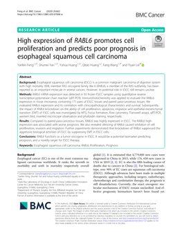 High Expression of RABL6 Promotes Cell Proliferation and Predicts Poor Prognosis in Esophageal Squamous Cell Carcinoma