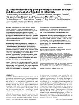 Igg1 Heavy Chain-Coding Gene Polymorphism (G1m Allotypes) and Development of Antibodies-To-Infliximab