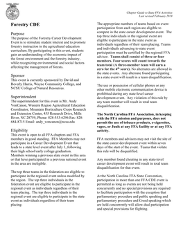 Forestry CDE the Appropriate Numbers of Teams Based on Event Participation from Each Region Are Eligible to Purpose Compete in the State Career Development Event